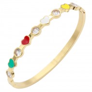 Gold Plated Stainless Steel with Multi Color Enamel Heart Bracelets