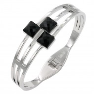 Stainless Steel With Black Stone Cuff Bracelets