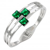 Stainless Steel With Green Stone Cuff Bracelets