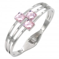 Stainless Steel With Pink Stone Cuff Bracelets