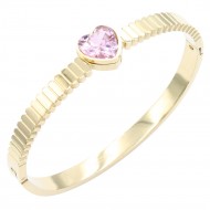 Gold Plated With Pink Stone Stainess Steel Bracelets