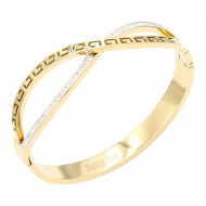 Gold Plated With Clear CZ Stainless Steel Bangle Bracelet