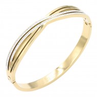 Gold Plated With Clear CZ Stainless Steel Bangle Bracelet