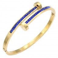 Gold Plated Stainless Steel with Blue Color stone Hinged Bangle Bracelets.