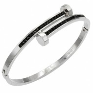 Stainless Steel with Black Color stone Hinged Bangle Bracelets.