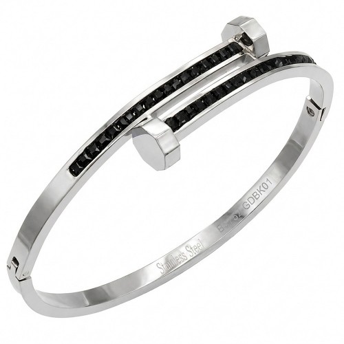 Stainless Steel with Black Color stone Hinged Bangle Bracelets. Stainless Steel with Black Color stone Hinged Bangle Bracelets.