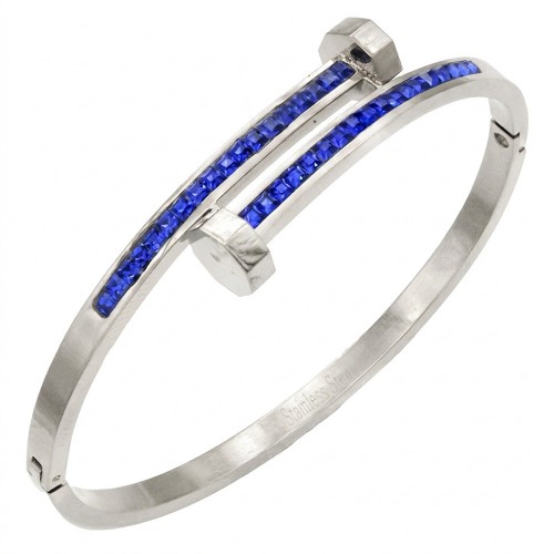 Stainless Steel with Blue Color stone Hinged Bangle Bracelets.