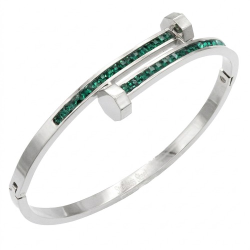 Stainless Steel with Green Color stone Hinged Bangle Bracelets. Stainless Steel with Green Color stone Hinged Bangle Bracelets.