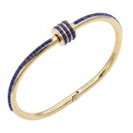 Gold Plated Stainless Steel Blue Color Hinged Bangle Bracelets.