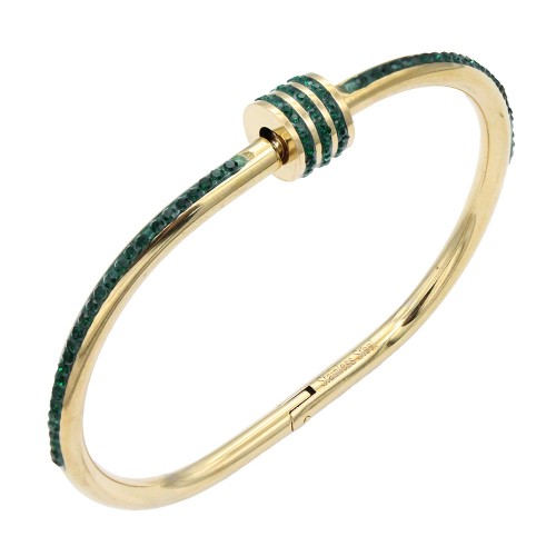 Gold Plated Stainless Steel Green Color Hinged Bangle Bracelets. 6mm Width Gold Plated Stainless Steel Green Color Hinged Bangle Bracelets. 6mm Width