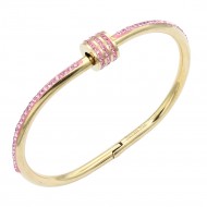 Gold Plated Stainless Steel Pink Color Hinged Bangle Bracelets. 6mm Width