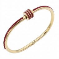 Gold Plated Stainless Steel Red Color Hinged Bangle Bracelets. 6mm Width