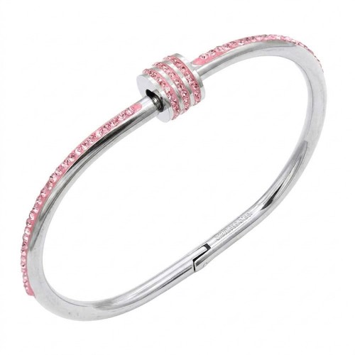 Stainless Steel Pink Color Hinged Bangle Bracelets.