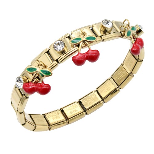 Gold Plated With Cherry Stainless Steel Bracelets Gold Plated With Cherry Stainless Steel Bracelets