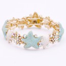 Gold Plated With White Star Fish and AB Crystal Strertch Bracelets