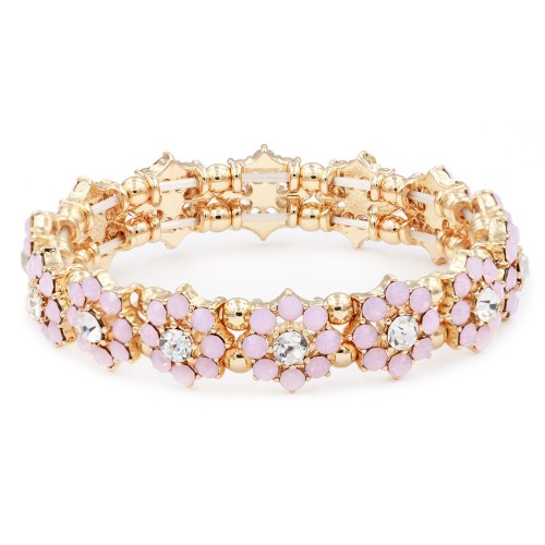 Gold Plated With Pink Clear Stretch Bracelets