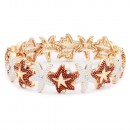 Gold Plated White Red Starfish Stretch Bracelet