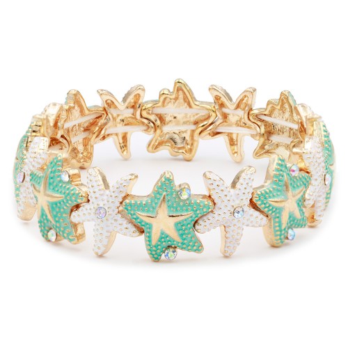 Gold Plated With White Turquoise Starfish Stretch Bracelet