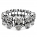 Gold Plated With Clear Crystal Skull Stretch Bracelet