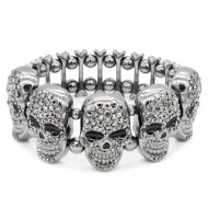 Gum Metal Plated With Hematite Crystal Skull Stretch Bracelet