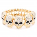 Gum Metal Plated With Hematite Crystal Skull Stretch Bracelet