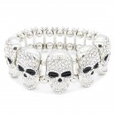 Gum Metal Plated With Hematite Crystal Skull Stretch Bracelet