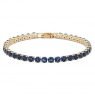 Gold Plated With All Blue Sapphire 7" Round CZ 4mm CZ Bracelets