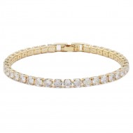 Gold Plated With All Clear 7" Round CZ 4mm CZ Bracelets