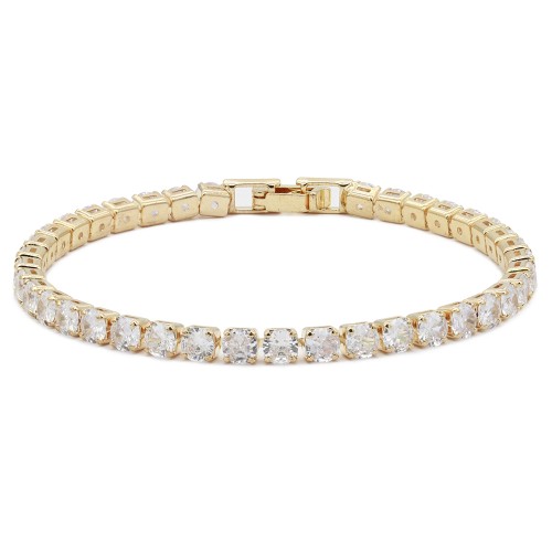 Gold Plated With All Clear 7" Round CZ 4mm CZ Bracelets