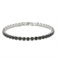 Rhodium Plated With All Black 7" Round CZ 4mm CZ Bracelets