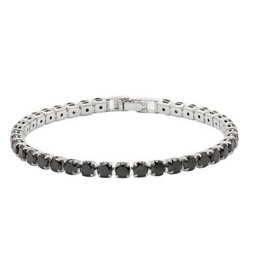 Rhodium Plated With All Black 7" Round CZ 4mm CZ Bracelets