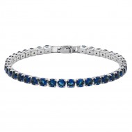 Rhodium Plated With All Blue 7" Round CZ 4mm CZ Bracelets