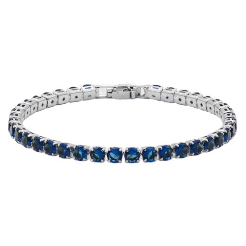 Rhodium Plated With All Blue 7" Round CZ 4mm CZ Bracelets