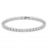 Rhodium Plated With All Clear 7" Round CZ 4mm CZ Bracelets