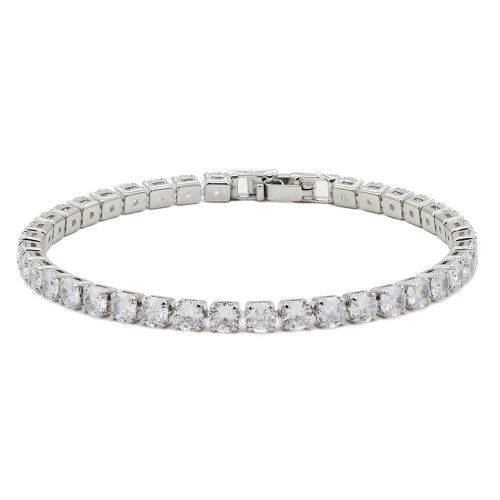Rhodium Plated With All Clear 7" Round CZ 4mm CZ Bracelets