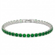 Rhodium Plated With All Green 7" Round CZ 4mm CZ Bracelets