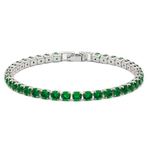 Rhodium Plated With All Green 7" Round CZ 4mm CZ Bracelets