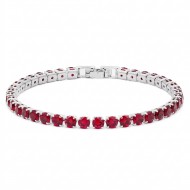 Rhodium Plated With All Red 7" Round CZ 4mm CZ Bracelets