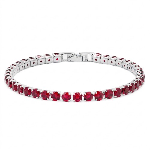 Rhodium Plated With All Red 7" Round CZ 4mm CZ Bracelets