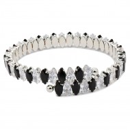 Rhodium Color With Black and Clear Marquise CZ Cuff Bracelets