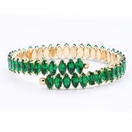 Gold Color With Emerald Green Marquise CZ Cuff Bracelets