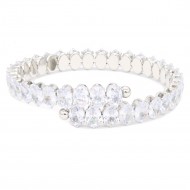 Rhodium Color With Clear Oval CZ Cuff Bracelets