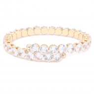 Gold Plated With Clear Round CZ Cuff Bracelets