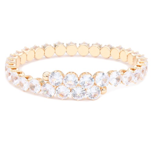 Gold Plated With Clear Round CZ Cuff Bracelets