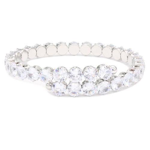 Rhodium Color With Clear Round CZ Cuff Bracelets