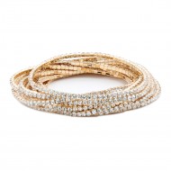 Gold Plated With Clear Crystal Bracelet, 12 Strands