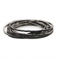 Jet Black Plated With Jet Color  Crystal Bracelets, 12 Strands