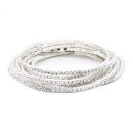 Rhodium Plated With Clear Crystal Bracelet, 12 Strands