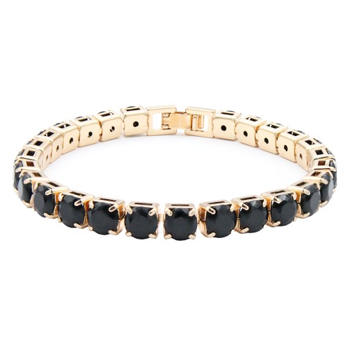 Gold Plated 6mm Black CZ  7" Long Tennis Bracelets