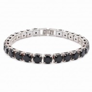 Rhodium Color 6mm Black CZ,  7.25" Long Tennis Bracelets